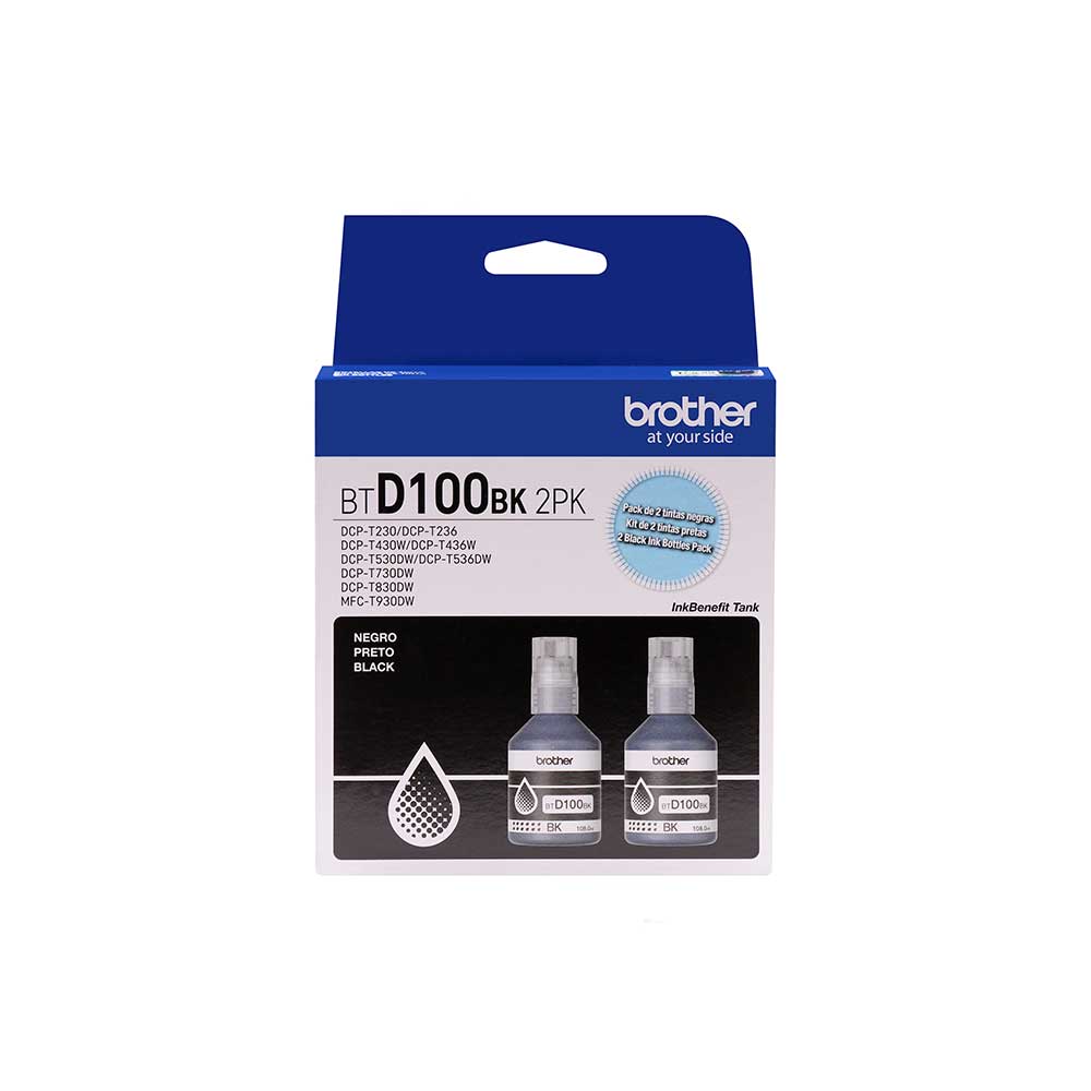BTD100BK2PKMEX BROTHER                                                      | PACK 2 BOTELLAS DE TINTA NEGRO ULTRA ALT REND 7.500 PAG PARA DCP-T230 / DCP-T430W / DCP T530DW / DCP-T730DW / DCP-T830DW                                                                                                                                  