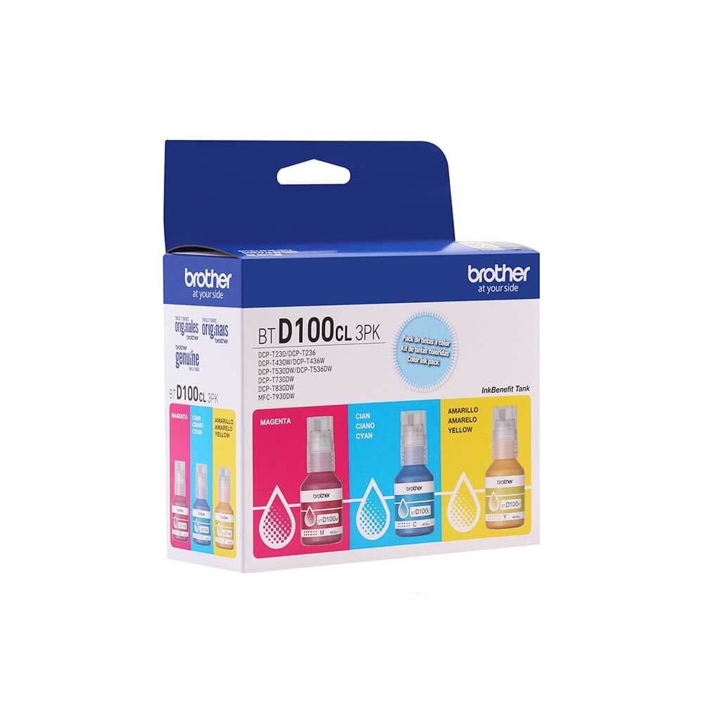 BTD100CL3PKMEX BROTHER                                                      | PACK 3 BOTELLAS DE TINTA CMY DE ULTRA ALTO RENDI 5.000 PAG PARA DCP-T230 / DCP-T430W / DCP T530DW / DCP-T730DW / DCP-T830DW                                                                                                                               