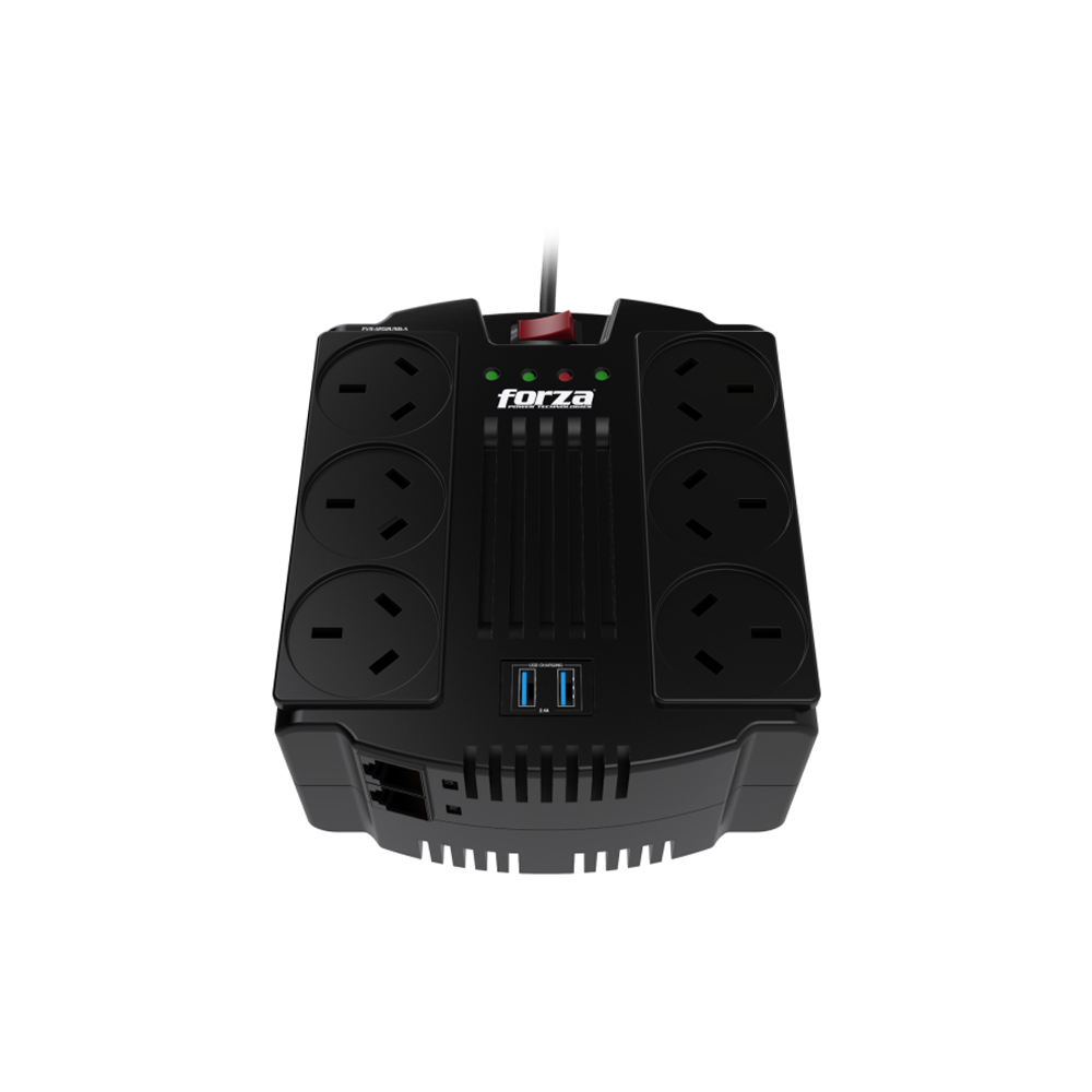 FVR-1202USB-A FORZA                                                        | REGULADOR DE VOLTAJE FORZA FVR-1202USB-A 1200VA/600W 6 IR                                                                                                                                                                                                 