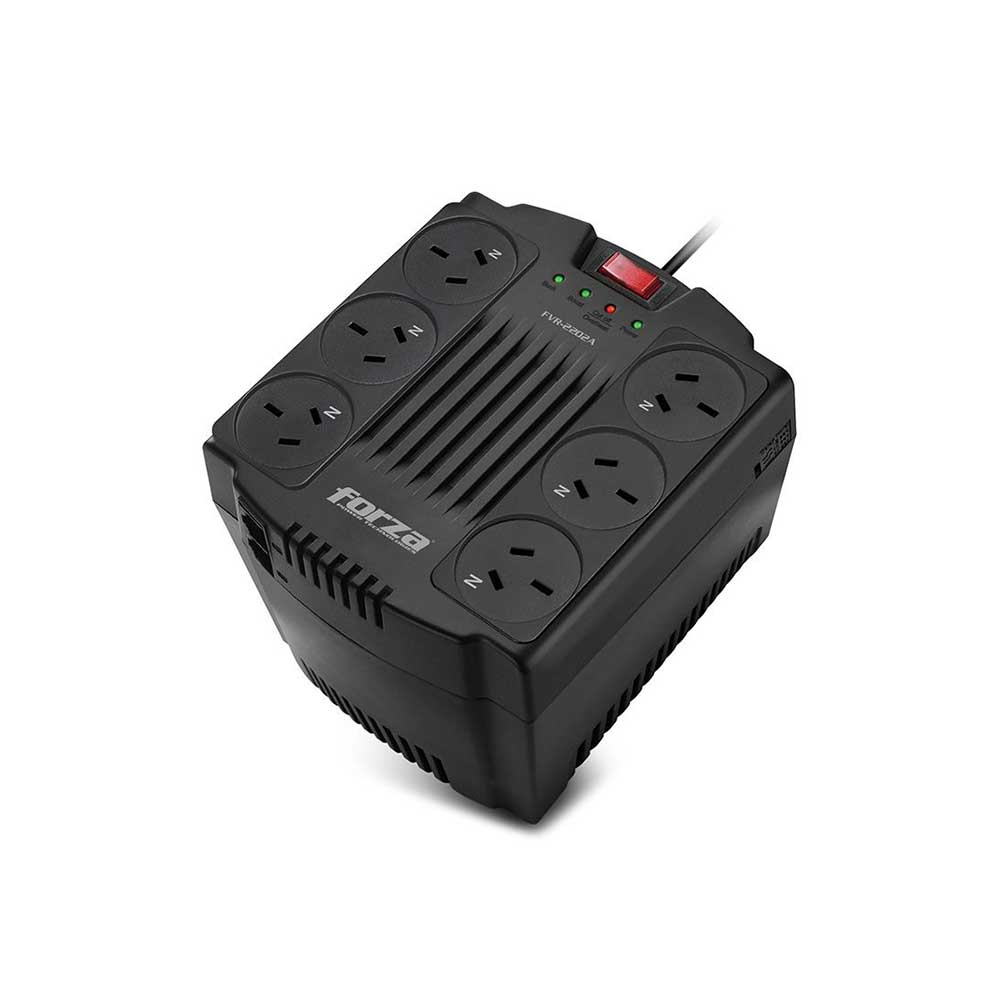FVR-2202-A FORZA                                                        | REGULADOR DE VOLTAJE FORZA FVR-2202 A 2200VA/1100W 6 IRAM                                                                                                                                                                                                 