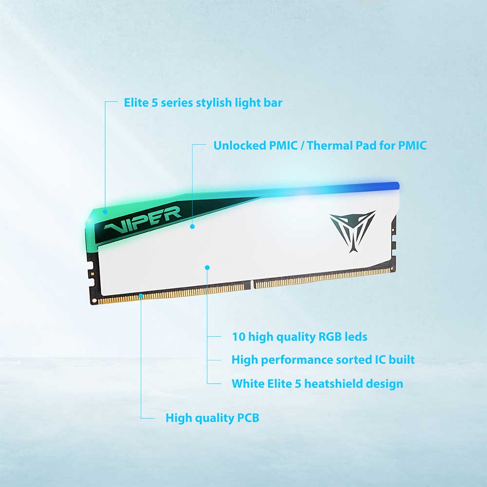 PVER516G56C38W PATRIOT                                                      | MEMORIA PATRIOT VIPER ELITE 5 RGB WHITE 16GB UDIMM 5600MHZ                                                                                                                                                                                                