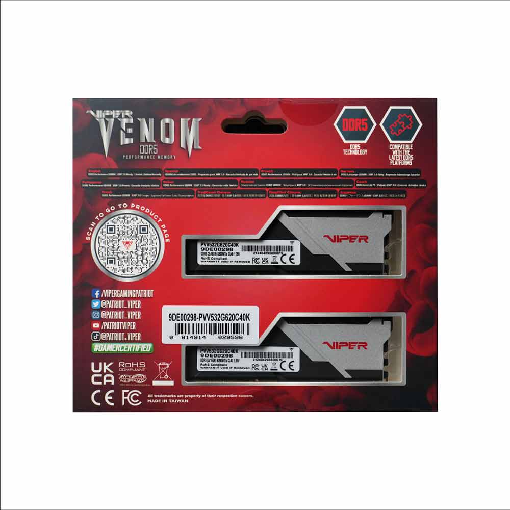 PVVR532G640C32K PATRIOT                                                      | MEMORIAS PATRIOT VIPER VENOM RGB 32GB (2X16GB) 6400MHZ DDR5                                                                                                                                                                                               